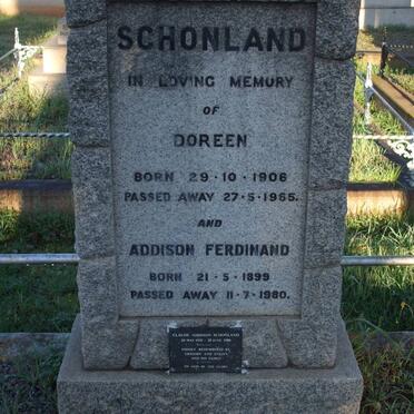 SCHONLAND Addison Ferdinand 1899-1980 &amp; Doreen 1906-1965  :: SCHONLAND Claude Addison 1928-1988