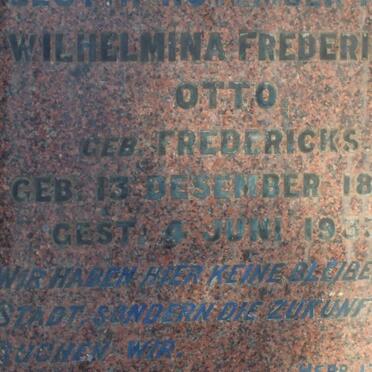 OTTO Carl Friedrich Wilhelm 1849-1909 &amp; Wilhemina Fredericka FREDERICKS 1857-1933
