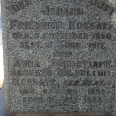 KOSSATZ Johann Friedrich 1830-1917 &amp; Anna Christiane Auguste Wilhelmine BLASKE 1834-1923