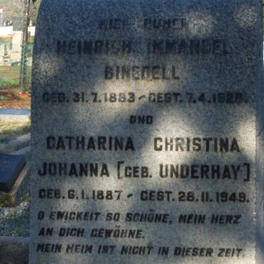 BINEDELL Heinrich Immanuel 1883-1928 &amp; Catharina Christina Johanna UNDERHAY 1887-1949