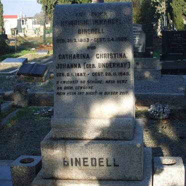 BINEDELL Heinrich Immanuel 1883-1928 &amp; Catharina Christina Johanna UNDERHAY 1887-1949
