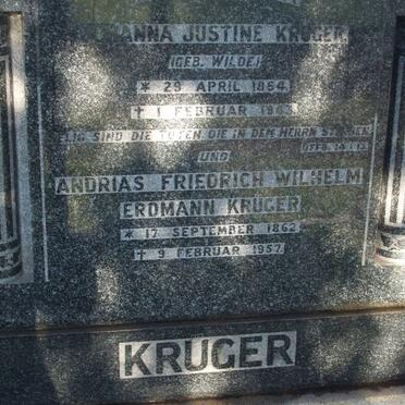 KRUGER Andrias Friedrich Wilhelm Erdman 1862-1957 &amp; Johanna Justine WILDE 1864-1943