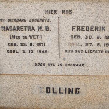 COLLING Frederik J. 1891-1966 :: COLLING Magaretha M.B. nee DE WET 1871-1945