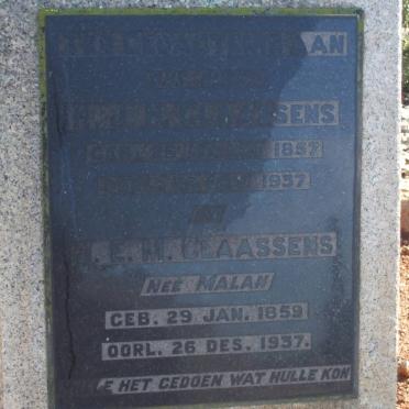 CLAASSENS H.J.H. 1857-1937 &amp; J.E.M. MALAN 1859-1937