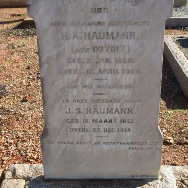 HAUMANN J.S. 1852-1934 &amp; H.A. DU TOIT 1860-1928