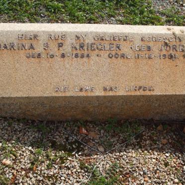 KRIEGLER Marina S.P. nee JORDAAN 1884-195?