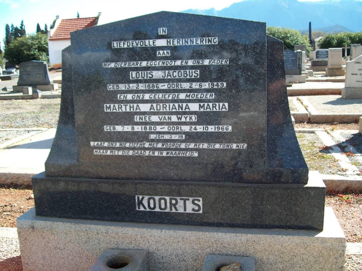 KOORTS Louis Jacobus 1886-1949 &amp; Martha Adriana Maria VAN WYK 1880-1966