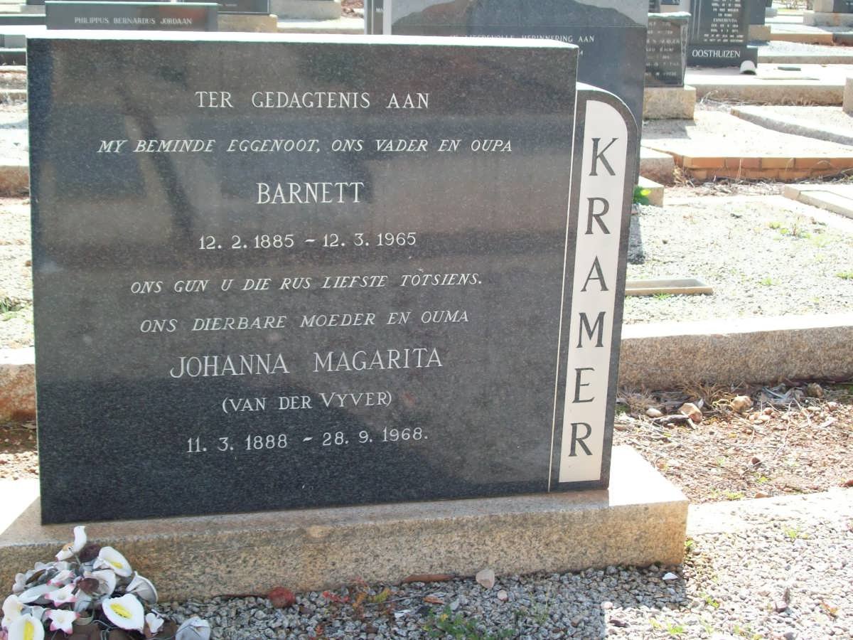 KRAMER Barnett 1885-1965 &amp; Johanna Magarita VAN DER VYVER 1888-1968