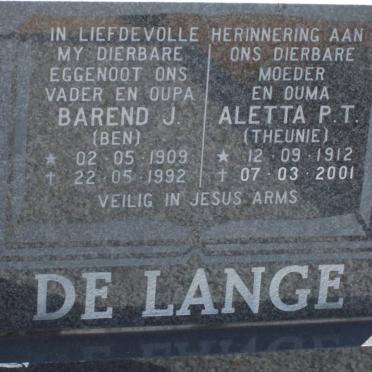 LANGE Barend J., de 1909-1992 &amp; Aletta P.T. 1912-2001
