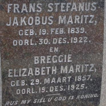 MARITZ Frans Stefanus Jakobus 1839-1922 &amp; Breggie Elizabeth 1857-1925