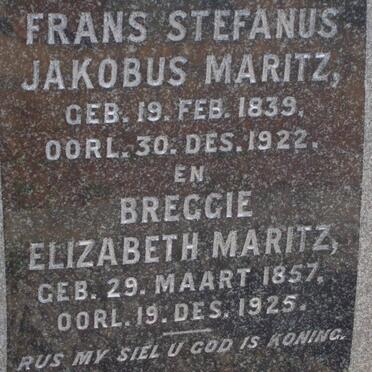 MARITZ Frans Stefanus Jakobus 1839-1922 &amp; Breggie Elizabeth 1857-1925