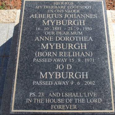 MYBURGH Albertus Johannes 1881-1950 &amp; Anne Dorothea RELIHAN -1971 :: MYBURGH Jo D. -2002