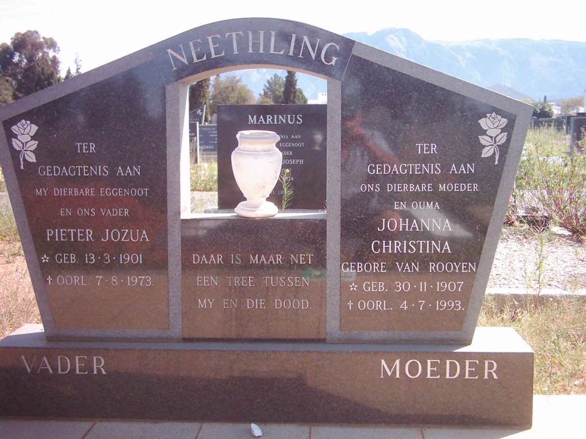 NEETHLING Pieter Jozua 1901-1973 &amp; Johanna Christina VAN ROOYEN 1907-1993