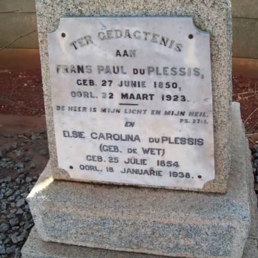 PLESSIS Frans Paul, du 1850-1923 &amp; Elsie Carolina DE WET 1854-1938