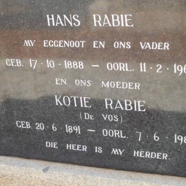 RABIE Hans 1888-1960 &amp; Kotie DE VOS 1891-1982