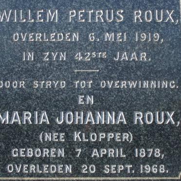 ROUX Willem Petrus -1919 &amp; Maria Johanna KLOPPER 1878-1968