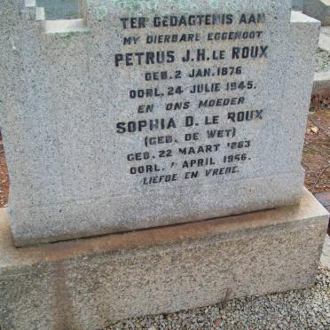 ROUX Petrus J.H., le 1876-1945 &amp; Sophia D. DE WET 1883-1966