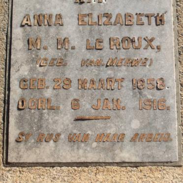 ROUX Anna Elizabeth M.M., le nee VAN MERWE 1858-1916