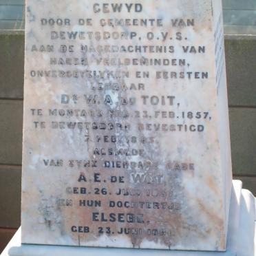 TOIT W.A., du 1857- &amp;  A.E. DE WET 1857- :: DU TOIT Elsebe 1891-