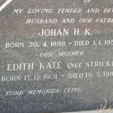 ? Johan H.K. 1898-1956 &amp; Edith Kate STRICK 1901-1983
