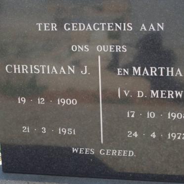 ? Christiaan J. 1900-1951 &amp; Martha J. V.D. MERWE 1908-1972