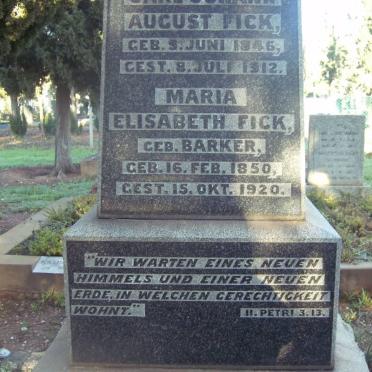 FICK ? August 1846-1912 &amp; Maria Elisabeth BARKER 1850-1920