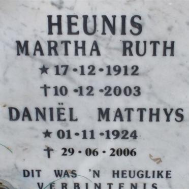 HEUNIS Daniël Matthys 1924-2006 &amp; Martha Ruth 1912-2003