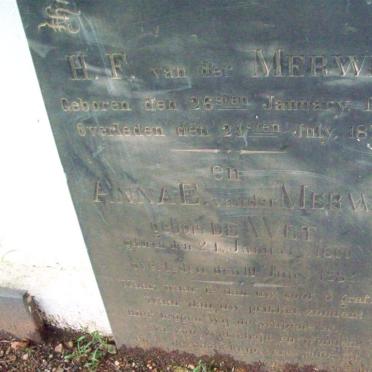 MERWE H.F., van der 1799-1879 &amp; Anna E. DE WET 1800-1882