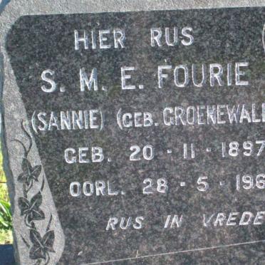 FOURIE S.M.E. nee GROENEWALD 1897-1962