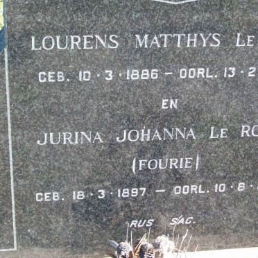 ROUX Lourens Matthys, le 1886-1964 &amp; Jurina Johanna FOURIE 1897-1966