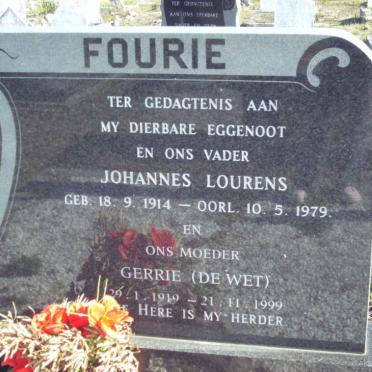 FOURIE Johannes Lourens 1914-1979 &amp; Gerrie DE WET 1919-1999