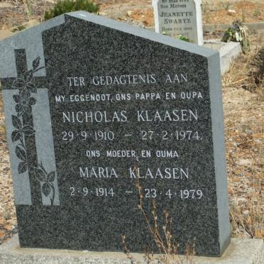 KLAASEN Nicholas 1910-1974 &amp; Maria 1914-1979