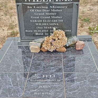 WILLIAMS Sarah Elizabeth Wilhelmina nee MARAIS 1915-1994 :: FELL John 1935-2000