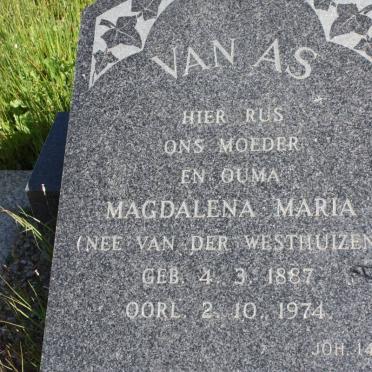 AS Magdalena Maria, van nee van der WESTHUIZEN 1887-1974