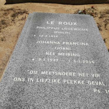 ROUX Philippus Lodewicus, le 1934- &amp; Johanna Francina MEIRING 1937-2015