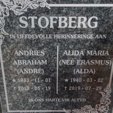 STOFBERG Andries Abraham 1933-2018 &amp; Alida Maria ERASMUS 1940-2019