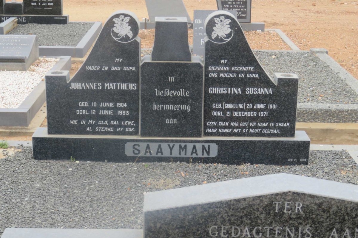 SAAYMAN Johannes Mattheus 1904-1993 &amp; Christina Susanna GRUNDLING 1901-1971