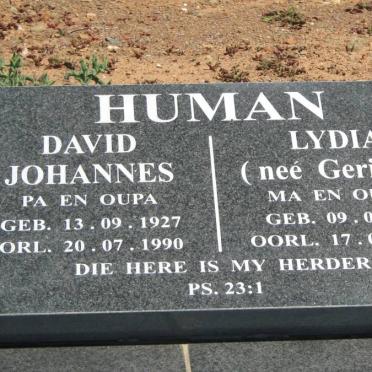 HUMAN David Johannes 1927-1990 &amp; Lydia GERICKE 1927-2006