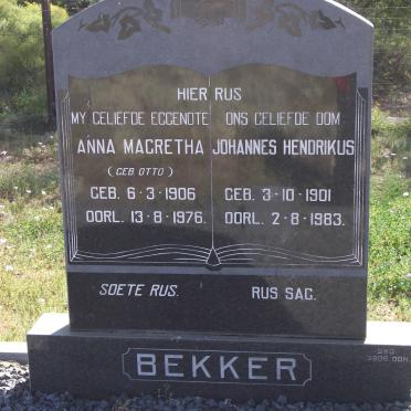 BEKKER Johannes Hendrikus 1901-1983 &amp; Anna Magretha OTTO 1906-1976