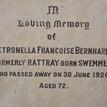 BERNHARDT Petronella Francoise formerly RATTRAY nee SWEMMER -1926