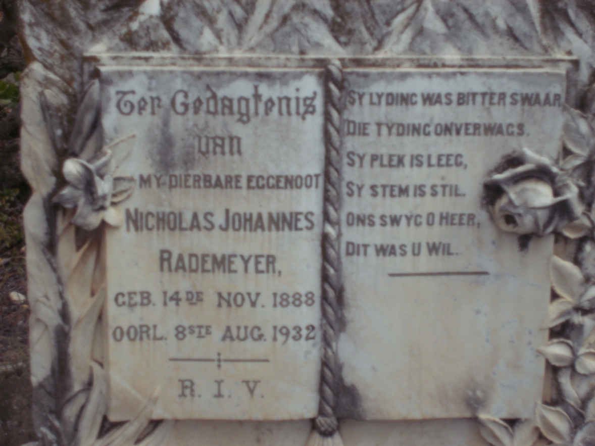 RADEMEYER Nicholas Johannes 1888-1932