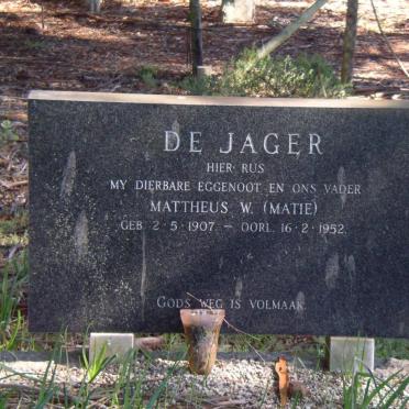 JAGER Mattheus W., de 1907-1952