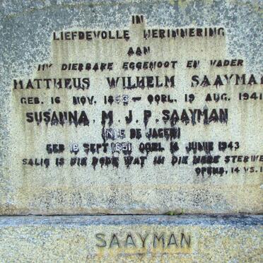 SAAYMAN Mattheus Wilhelm 1853-1941 &amp; Susanna M.J.P. DE JAGER 1851-1943