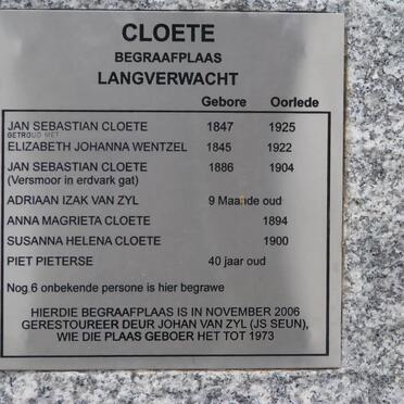 Western Cape, RIVERSDALE district, Langverwacht, Cloete family cemetery