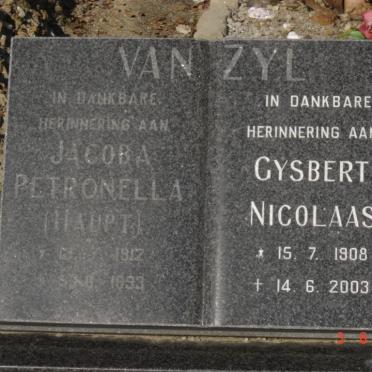 ZYL Gysbert Nicolaas, van 1908-2003 &amp; Jacoba Petronella HAUPT 1912-1993