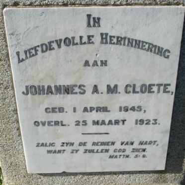 CLOETE Johannes A.M. 1845-1923