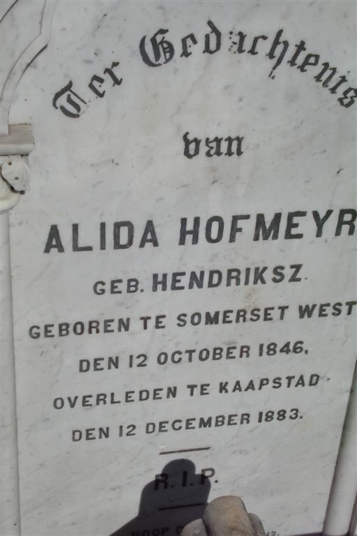 HOFMEYR Alida geb. HENDRIKSZ 1846-1883