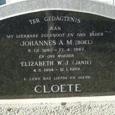 CLOETE Johannes A.M. 1892-1967 &amp; Elizabeth W.J. 1894-1969