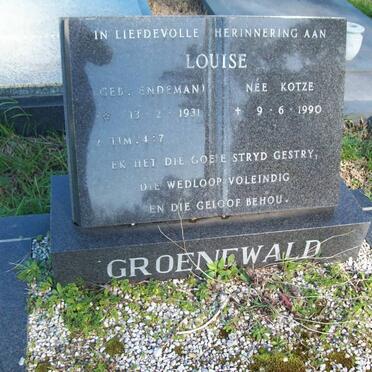 GROENEWALD Louise formerly KOTZE nee ENDEMAN 1931-1990
