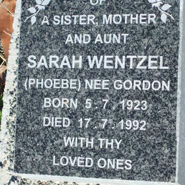 WENTZEL Sarah nee GORDON 1923-1992